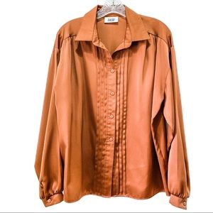 Vintage Rust Orange Button Down Blouse Large
